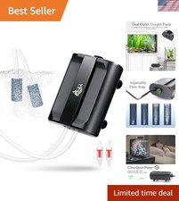 Black Aquarium Air Pump Dual Outlet 3.5W for 1-50 Gallon Fish Tank
