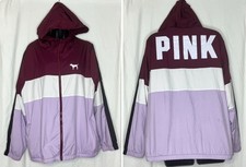Pink Victoria's Secret Fleece Lined Anorak Style Hooded Jacket Tri Color Sz M/L