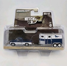 GREENLIGH HITCH & TOW 1972 FORD F-100 & HORSE TRAILER 1/64 BLUE / WHITE 32090 B