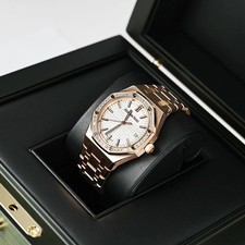 Audemars Piguet Royal Oak Watch 34MM Silver Index Hour Markers Dial Rose Gold 10