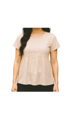 FRANCESCA BETTINI Italian Linen Babydoll Top Tunic Shirt SMALL taupe cream