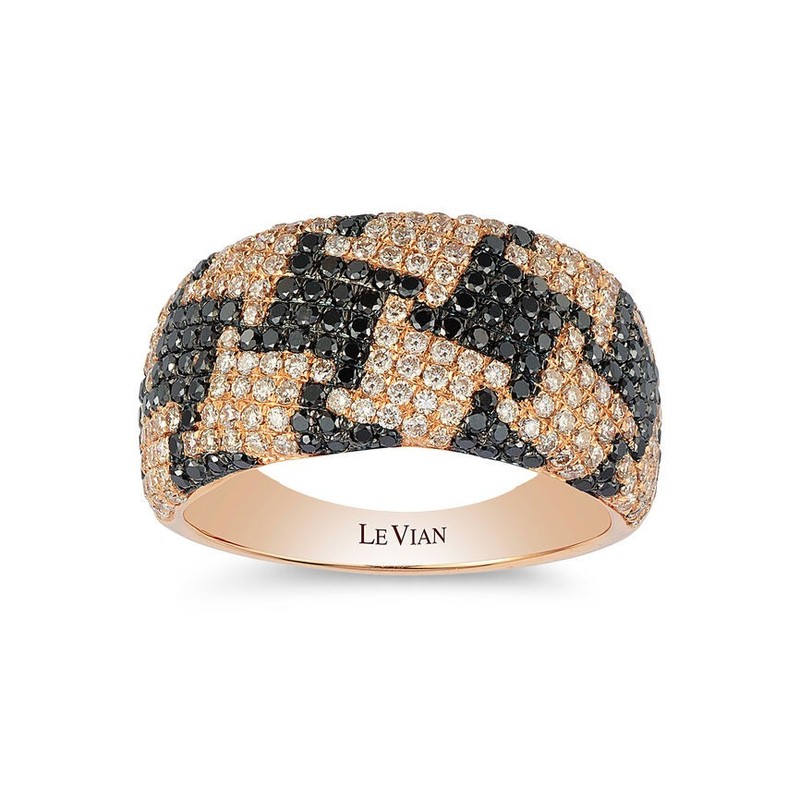 LeVian 14K Rose Gold Classy Pretty Fancy Cocktail Ring with Round Black Diamonds