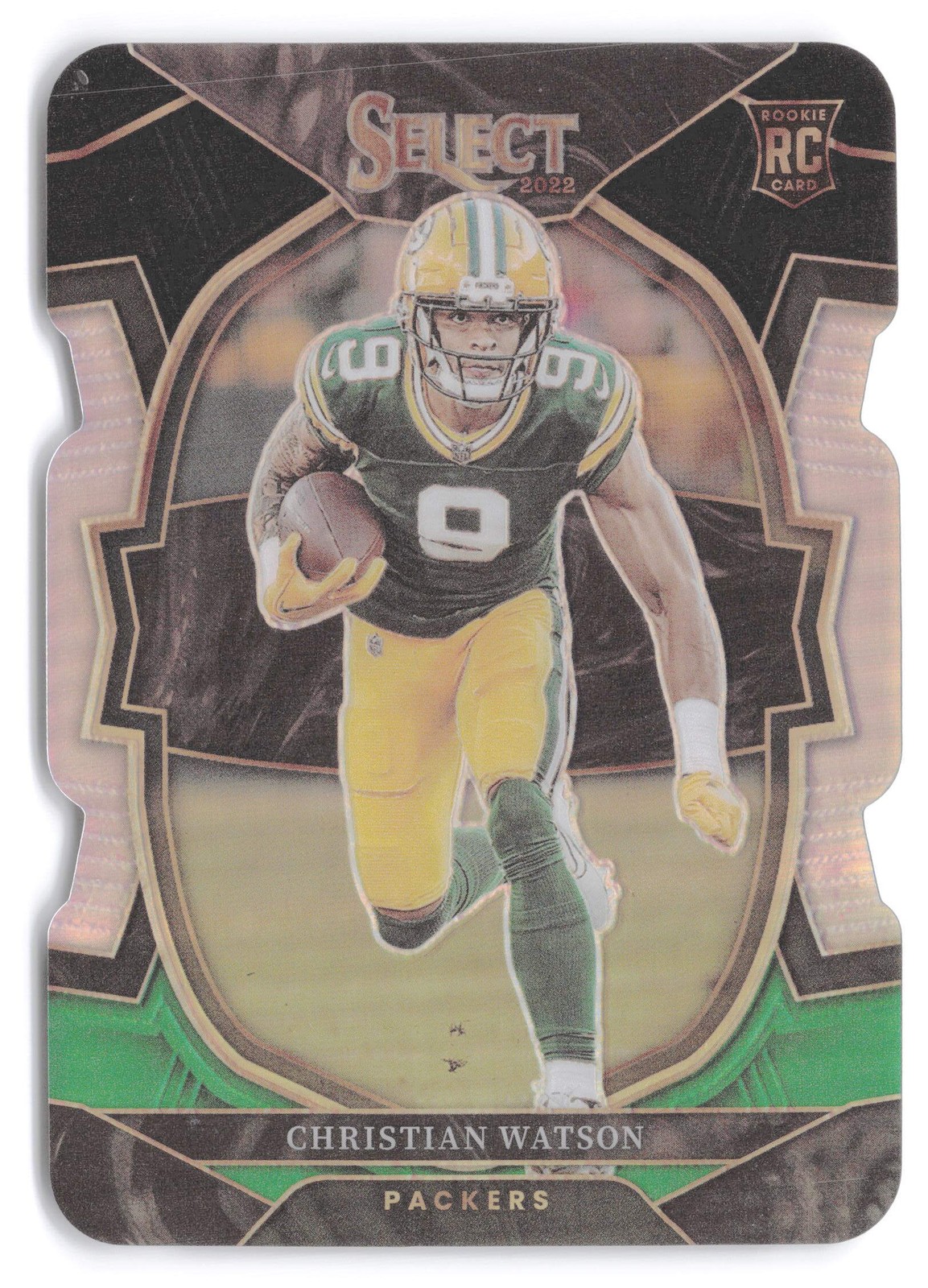2022 Panini Select #53 Christian Watson Black and Green Prizm Die Cut