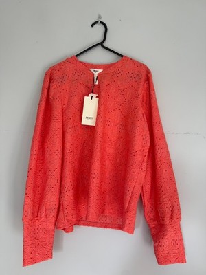 Object Coral Lace Long Sleeve Top Size S New With Tags Bright Peach Blouse