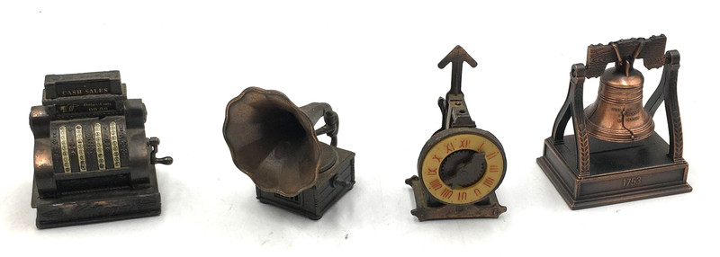 LOT Of 4 Vintage 1980s Cast Iron Metal Pencil Sharpeners Register Bell Clock …