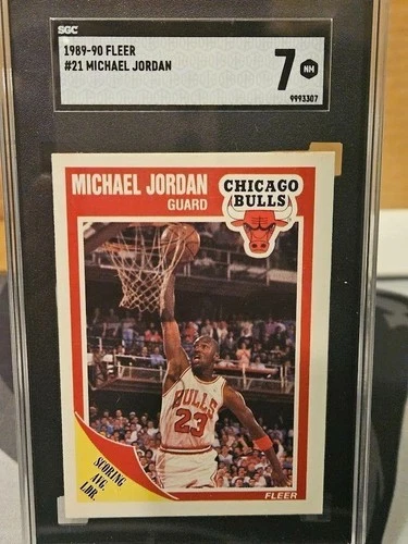 1989 90 FLEER #21 MICHAEL JORDAN GRADED SGC 7 NM Card Chicago Bulls Near Mint