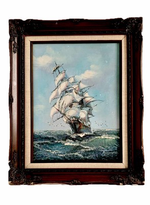 Rare John Ambrose Original Oil Painting Gallery Framed Fine Art Ship Ocean Sea