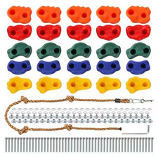 25-Pack Rock Climbing Holds Kit with 8.5 Ft. Rope, Mounting Hardware, Multi-Colo