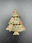 Vintage EISENBERG ICE Christmas Tree Brooch Tiered Rhinestone Gold Tone