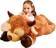 33" Giant Highland Cow Plush Toy   Huge Soft Stuffed Scottish Cow, Jumbo Fluff