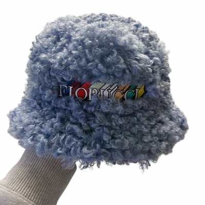 Fiorucci 3-D Logo. Shearling Bucket Hat. Lined. Blue. Y2k. Rare