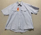 Red Kap Uniform Shirt Men XL White Blue Mini Plaid Cotton Short Sleeve Button Up