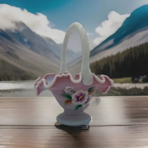 Fenton Blue Burmese Pansy Basket Gold Treasure Collection Limited Edition Signed