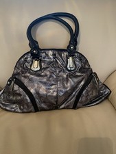 Louis Cardy Metallic Large Slouchy Silver & Black Handbag Grab Bag Shoulder Bag