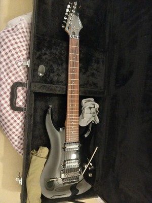 Restaurierte Aria Mac50V7 E Gitarre 7 Saiter Schwarz Mit Koffer