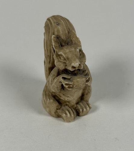 VTG Carved Resin Squirrel with Nut Figurine Trinket 2" Neutral Cottagecore