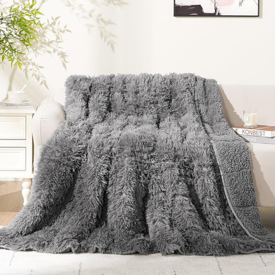 Luxury Reversible Sherpa Weighted Blanket 20lbs, Super Soft Fuzzy Grey 60x80