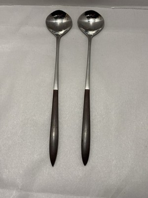 2 EPIC Forged Stainless ICE Tea Spoons Flatware Canoe Muffin Wood Handle Japan