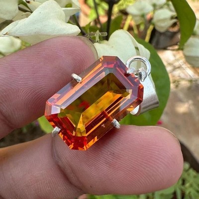 BMR Jewels AGL Natürliches Orange Saphir Edelstein Anhänger 24 Ct 925 Silber