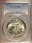 1945-D PCGS MS66 Walking Liberty Silver Half Dollar