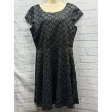 Ronni Nicole Skater Dress Party Size 16 Black Silver Sparkly Cap Sleeves Glitter