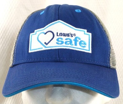 Rare Lowes Safe Heart Logo Mesh Hat Adjustable Trucker Cap Blue & Gray