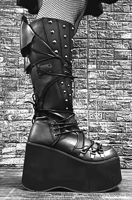 Black Wedge Platform Goth Knee High Lace Up Boots Demonia Kera-203