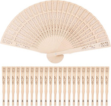 24 Piece Sandalwood Fans - Wooden Handheld Folding Fans, Scented, Vintage, for W