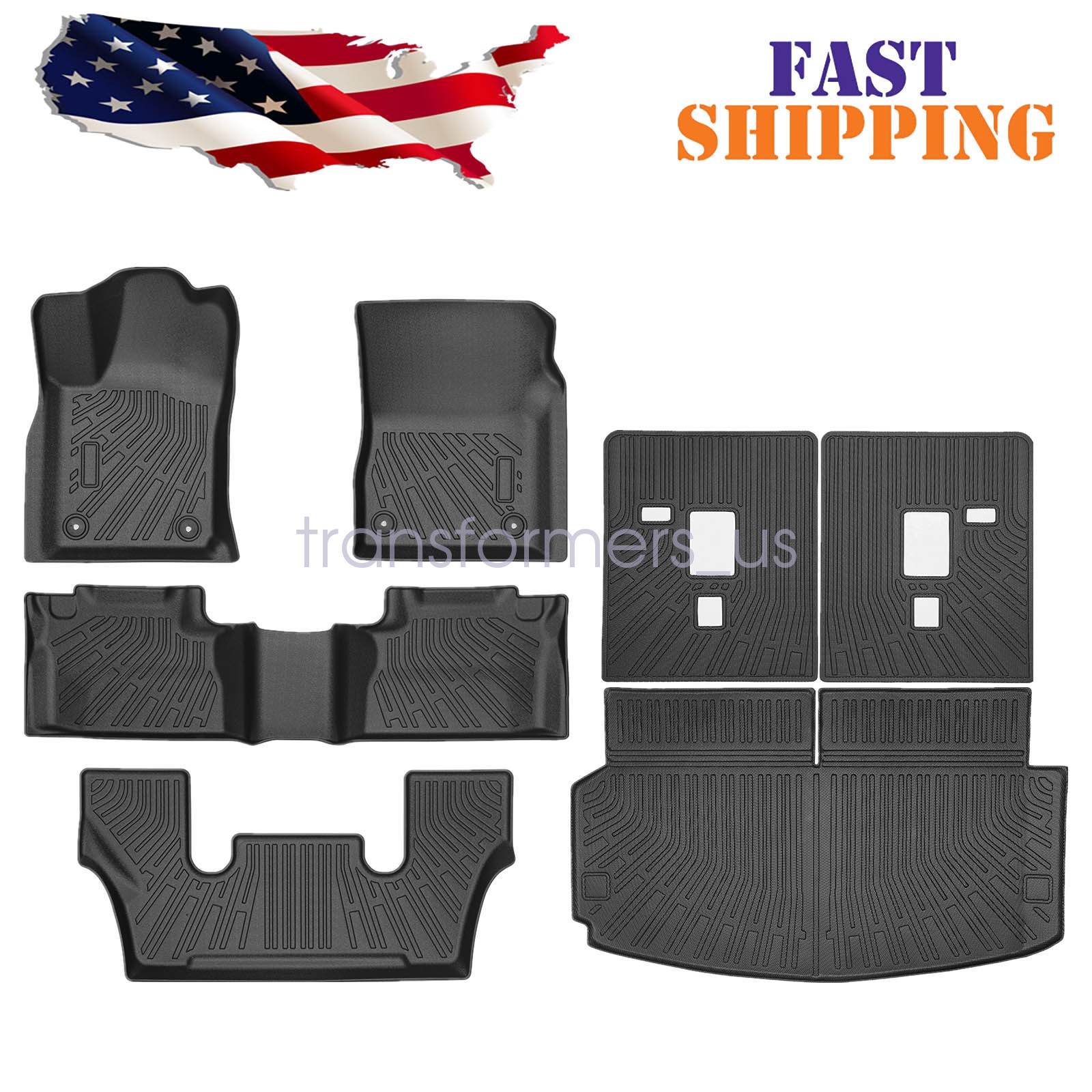 TPE 3D Floor Mats Trunk Cargo Liners Black For 2016-2025 Dodge Durango 6 Seats