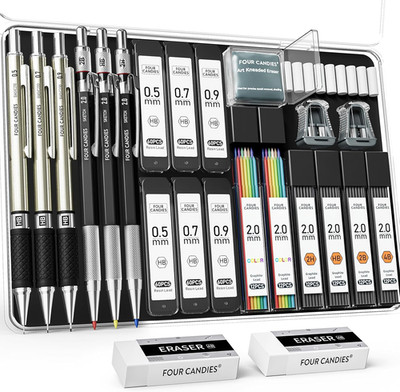 Four Candies 25-Teiliges Kunst Druckbleistift-Set Mit Etui, Metall-Druckbleistif