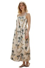 Old Navy Dress Size M Safari  Animal Print Button Midi Linen Blend Sundress Boho