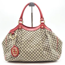GUCCI Shoulder Bag Purse Diamante Sukey Canvas Gray Red Auth