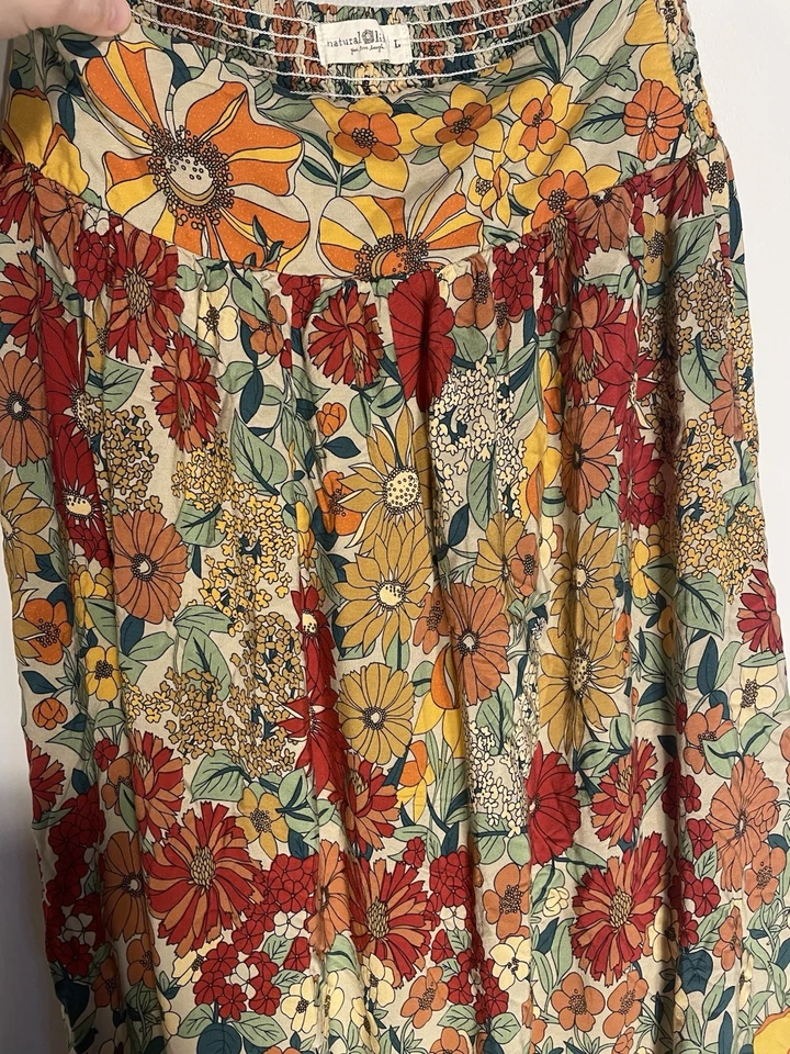 Maxi Falda Para Mujer L Natural Life Convertible Vestido Floral Rojo Mostaza Boho Usado en Excelente Condición Foto 2 de 4