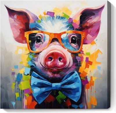 ''Pig With Glasses Canvas Wall Art Farm Animal Prints Cute Pig Pictures Colorfu..