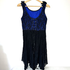 Renaissance Women's Lace Long Bodice Corset Cinch Blue  Black Lace Sz Large