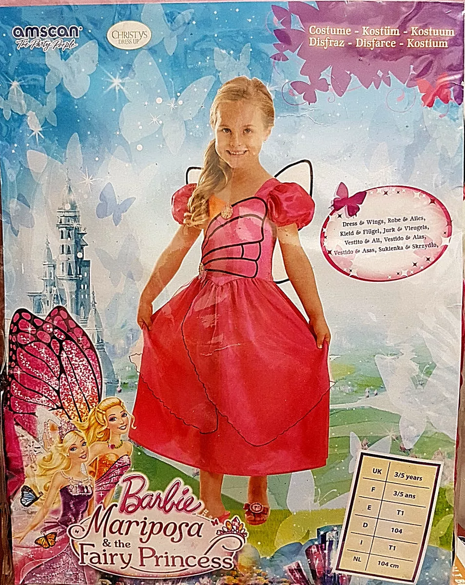 Barbie Mariposa & Fairy Princess Vestito Costume Carnevale 3-5 Anni 104cm  Nuovo