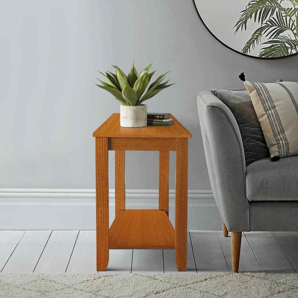 Miller 24 in. H Oak Finish Wedge Wood End Table eBay