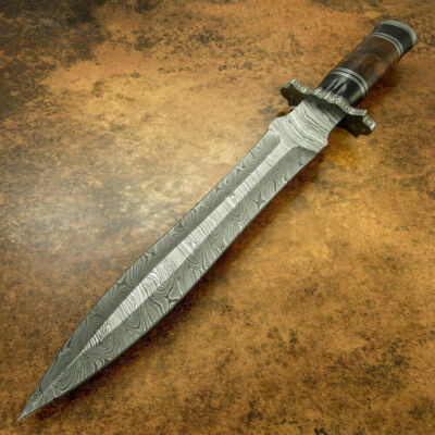 Hand Made Damascus Hunting Dagger Rose Wood And Buffalo Horn Handle Z-1