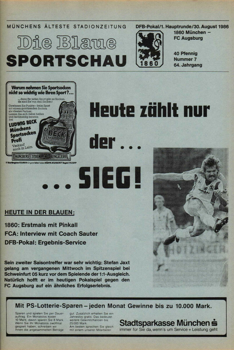 Dfb-Pokal 86/87 Tsv 1860 Munich - FC Augsburg, 30.08.1986