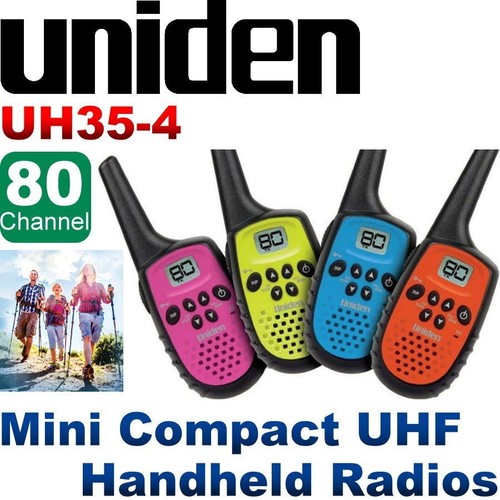 Uniden UH35-4 UHF 4 Handheld 80Ch Radio Walkie Talkies +4 Belts Quad Colour - Picture 8 of 9