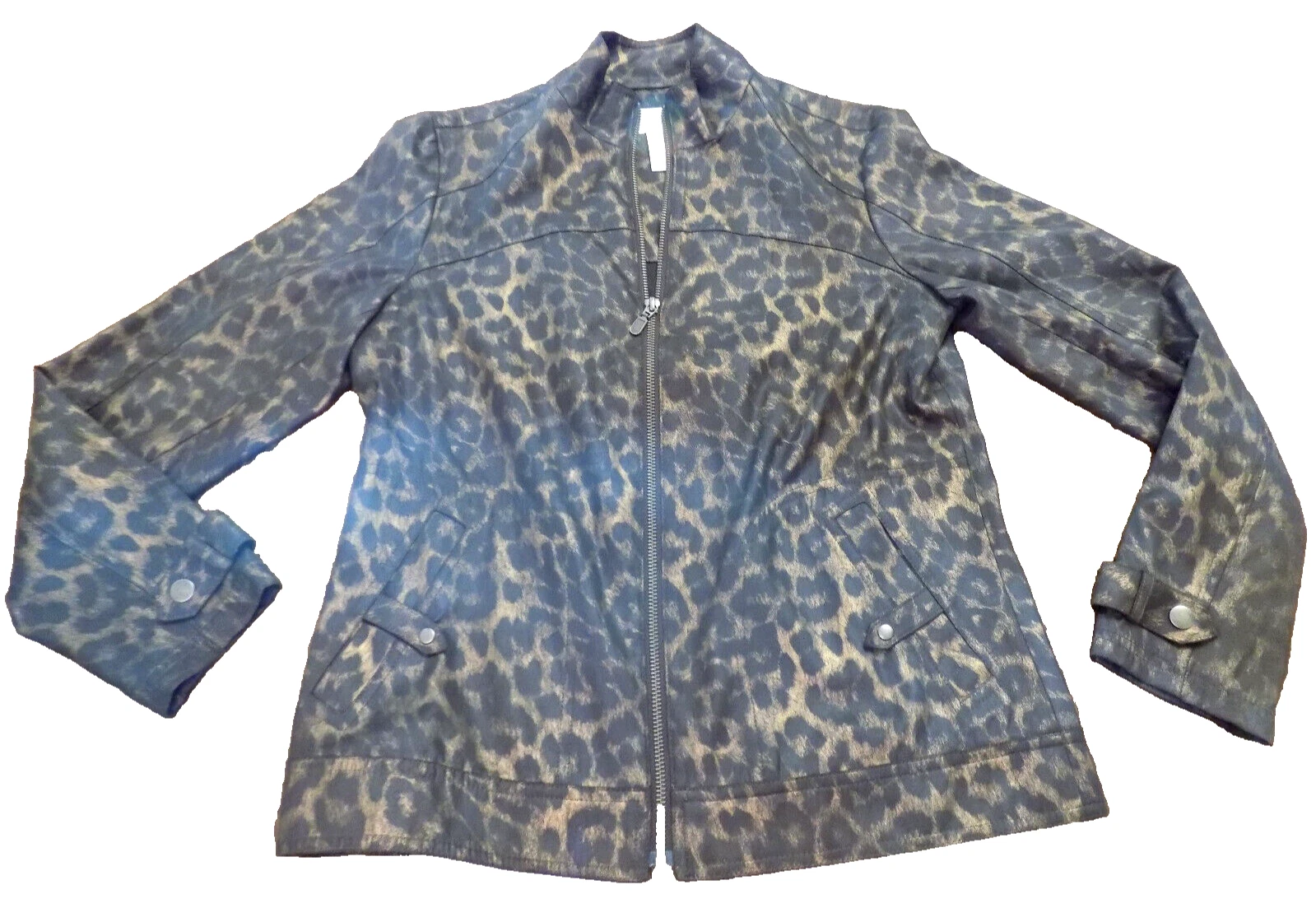 VETEMENTS Giacca antipioggia Chicos Zenergy frangivento scintillante leopardo marrone finto collo 4