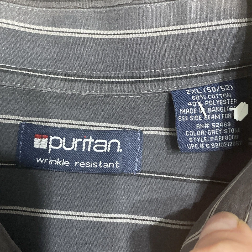 Camisa Puritan Para Hombre 2XL Gris Rayas Mezcla Algodón Manga Larga Con Botones Foto 3 de 4