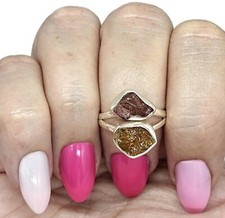 Pink Yellow Tourmaline Ring, Size 7, Sterling Silver, Rough Tourmaline, Raw