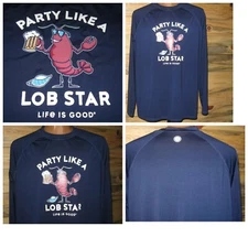 Life is Good S Party Like a Lobster Lob Star Rash Guard Shirt Navy UPF 50+ New