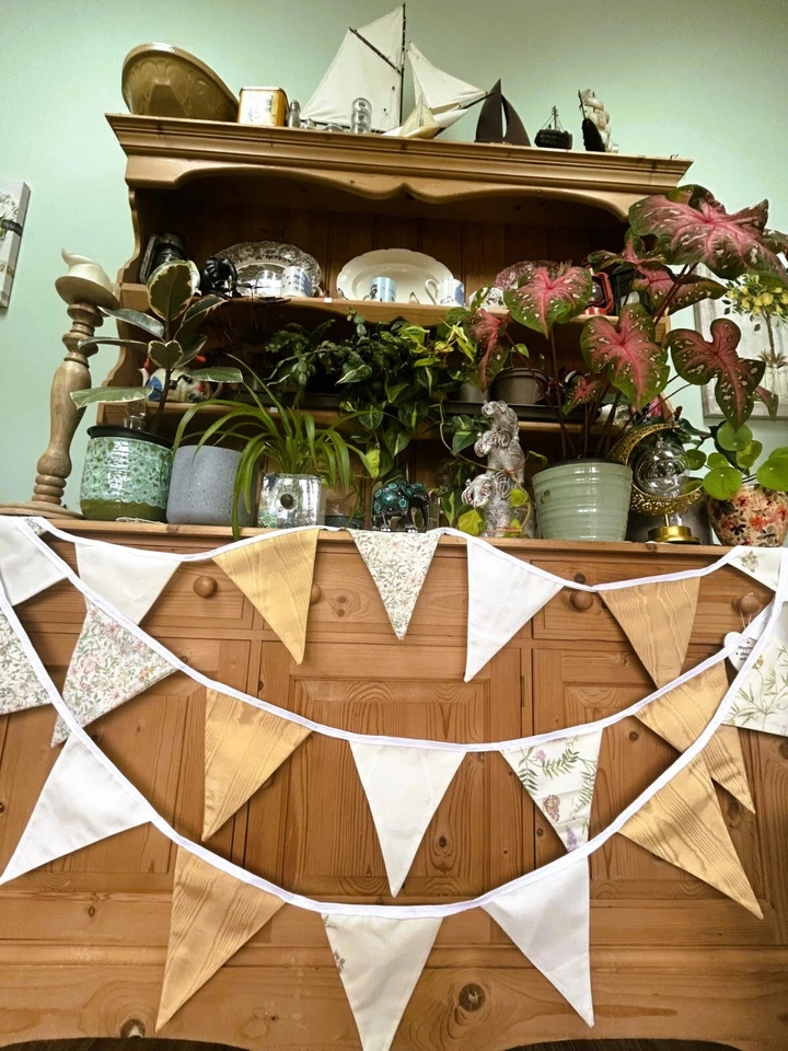 Banderín de tela de 10 m (1,60 m £) banderín de oro, banderín floral, boda de verano Foto 4 de 4