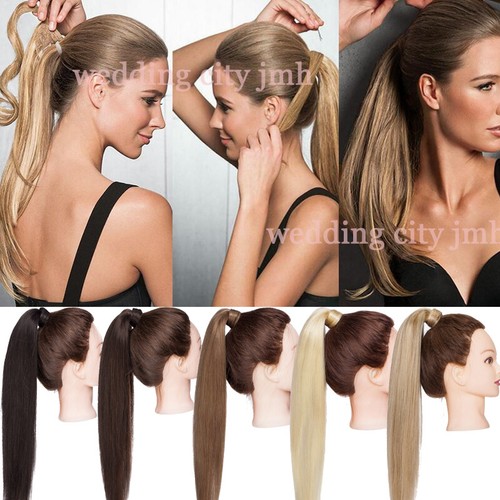 100% Real New Clip In REMY HUMAN Hair Extension Pony Tail Wrap Around Ponytail L - Picture 6 of 21