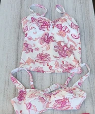 LAND'S END Matching Design Tankini + Bralette Bikini Swimwear Size 4