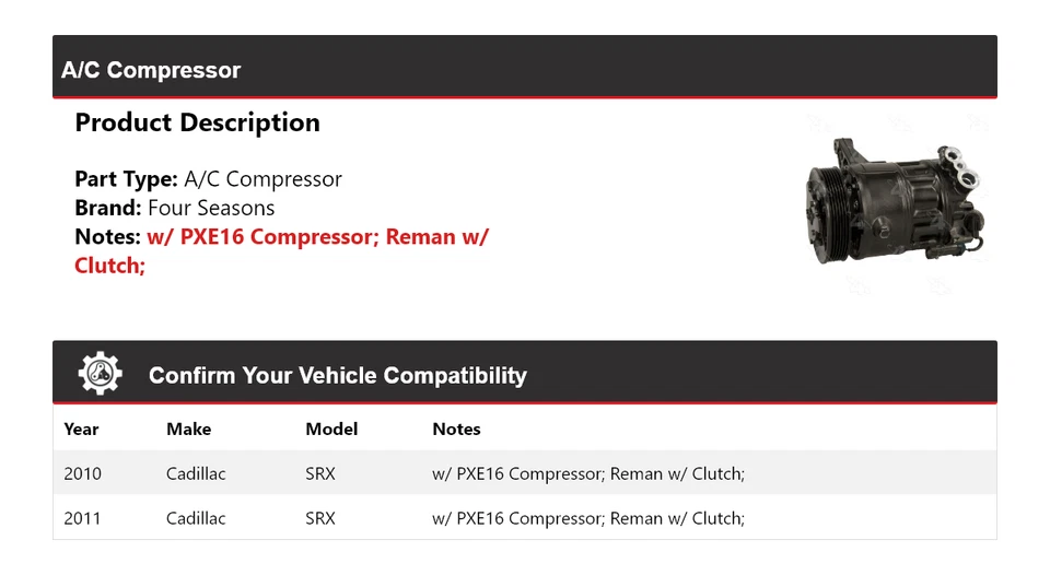 Compresor de aire acondicionado para Cadillac SRX 2010-2011 4 estaciones Foto 2 de 4