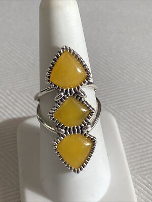 Barse schöner Sterling Silber 3 Steine Zitrus Jade Klapper Ring Größe 7