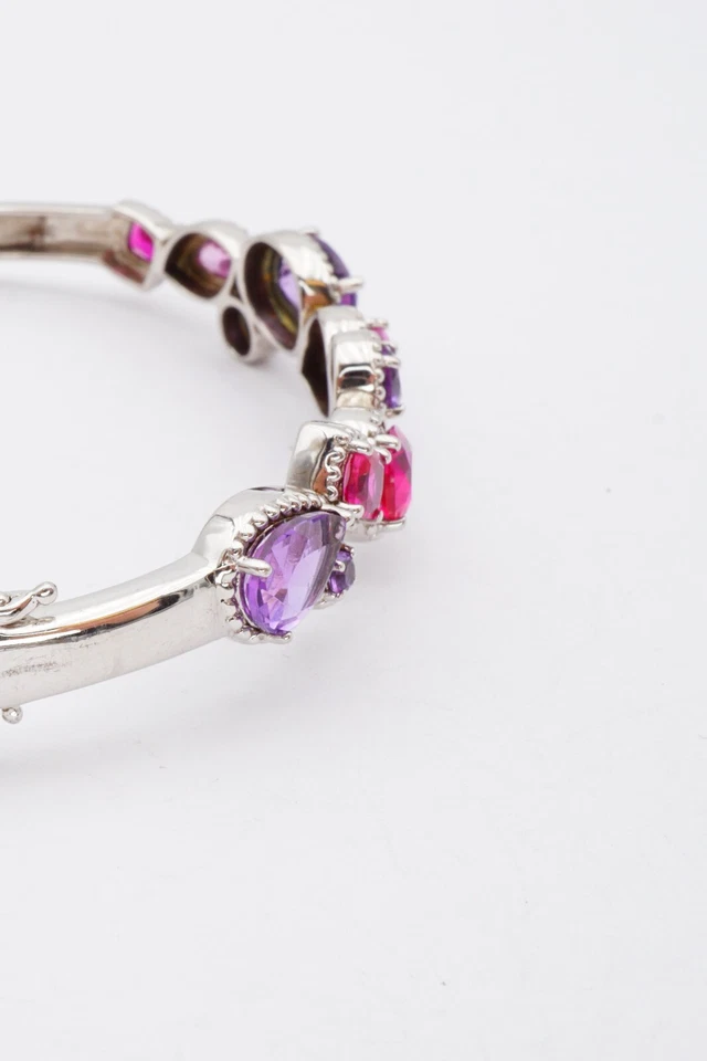 Sterling Silver 925 Amethyst Pink Topaz Bangle Bracelet 7" - Image 3 of 4